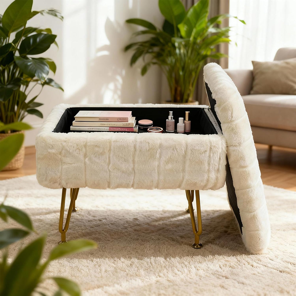 Small Foot Stool with Storage & Gold Metal Legs, Small Ottoman Foot Rest ...