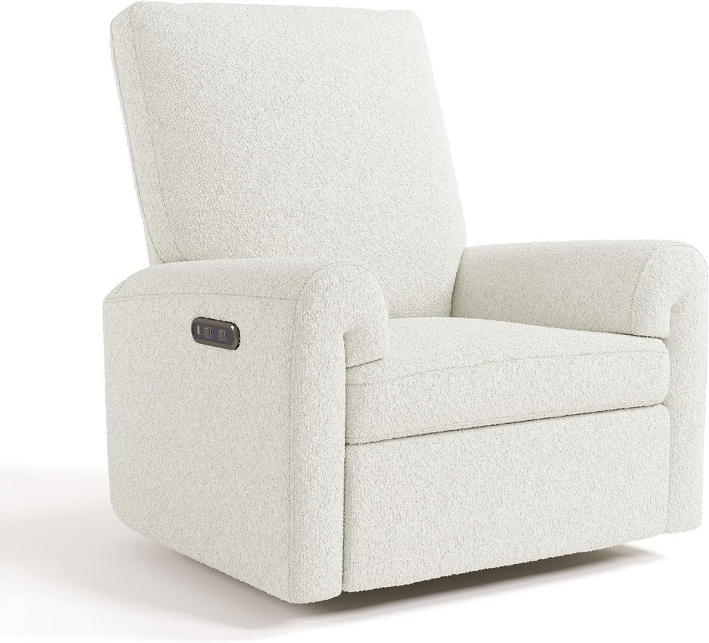 Storkcraft Sorrento Deluxe Power Recliner Swivel Glider, Ivory Boucle | Premium Electronic Nursery Rocking Chair, OEKO-TEX 100 Certified, Includes Dual-USB Charging Port with USB-A & USB-C