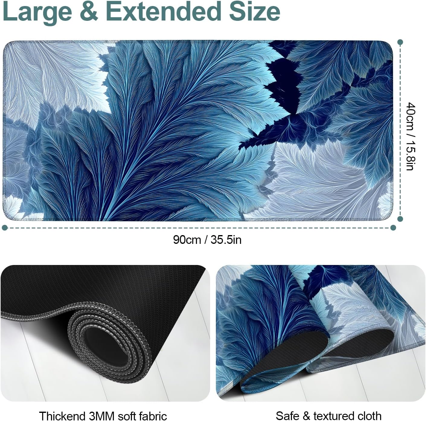 Leaves Gaming Mouse Pad 35.4"x15.7"Desk Mat Anti-Slip Rubber Base & Durable Stitched Edges for Gamers Smooth Mouse Writing Surface for Desk Office/Home