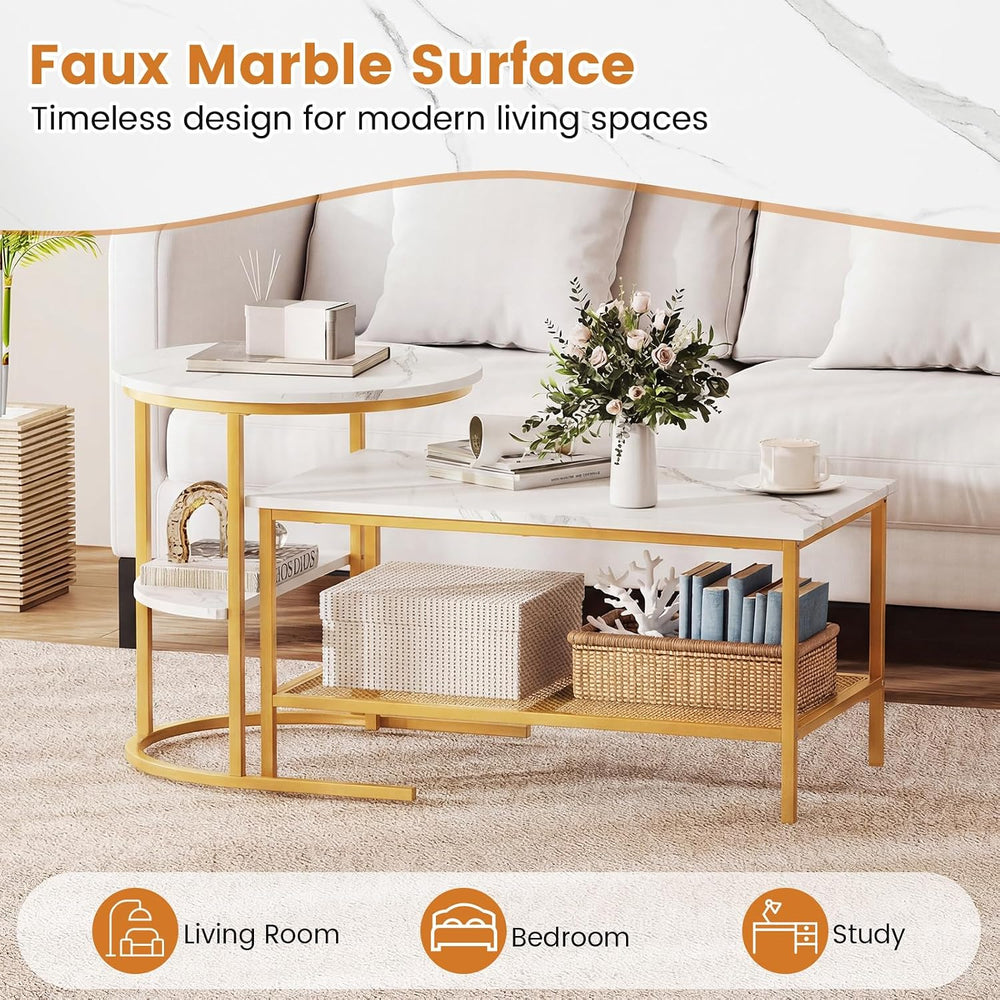 Giantex Nesting Coffee Table Set of 2, Detachable Rectangular Table & Rou...
