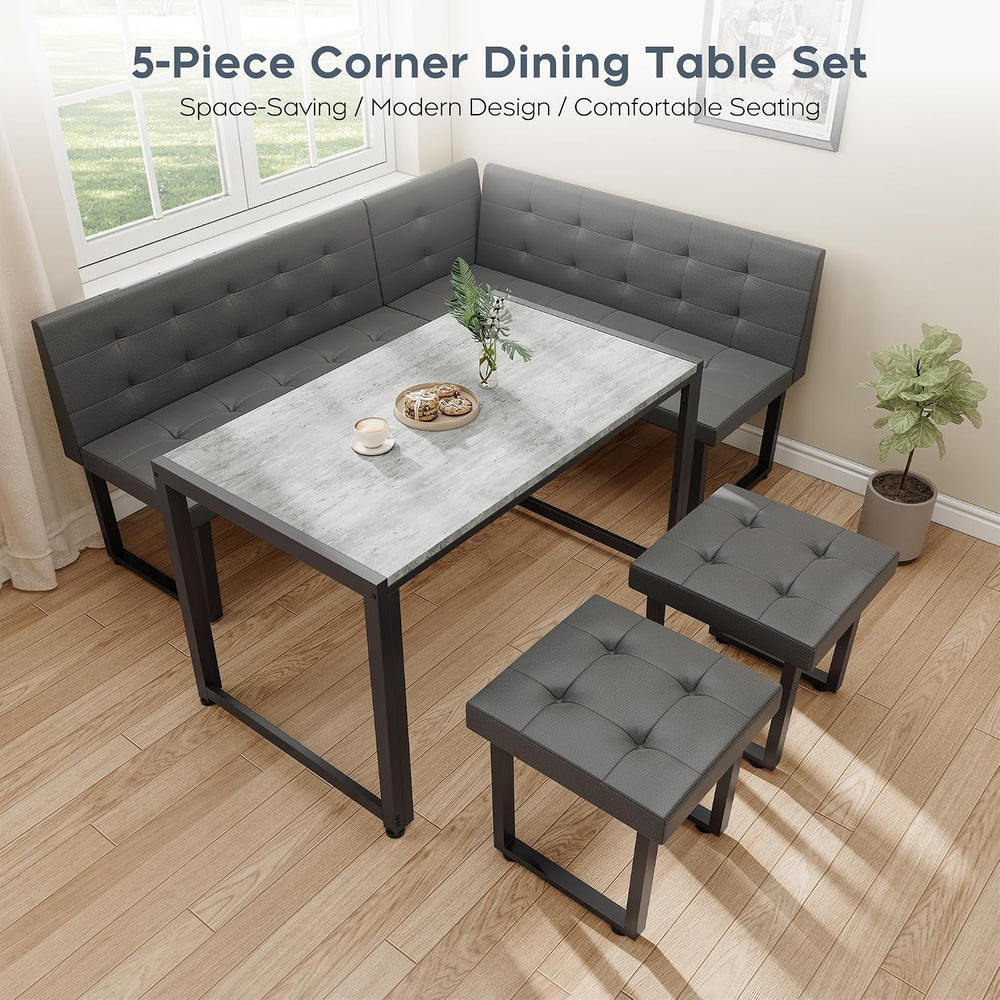Yechen Corner Dining Table Set with Upholstered Banquette, 70 Inch 5-Piece Ki...