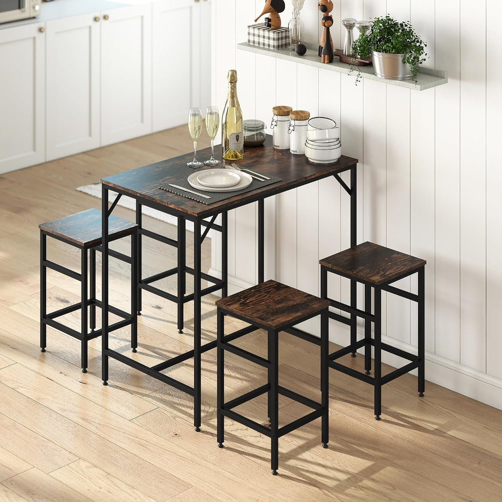 HOMCOM 5-Piece Industrial Dining Table Set, Bar Table Chair Set Black/Brown |...