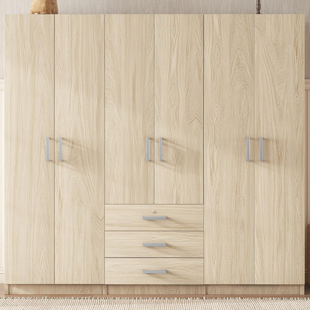 Merax Large 6 Doors Wooden Wardrobe, Bedroom Tall Armoire Closet Organizer wi...