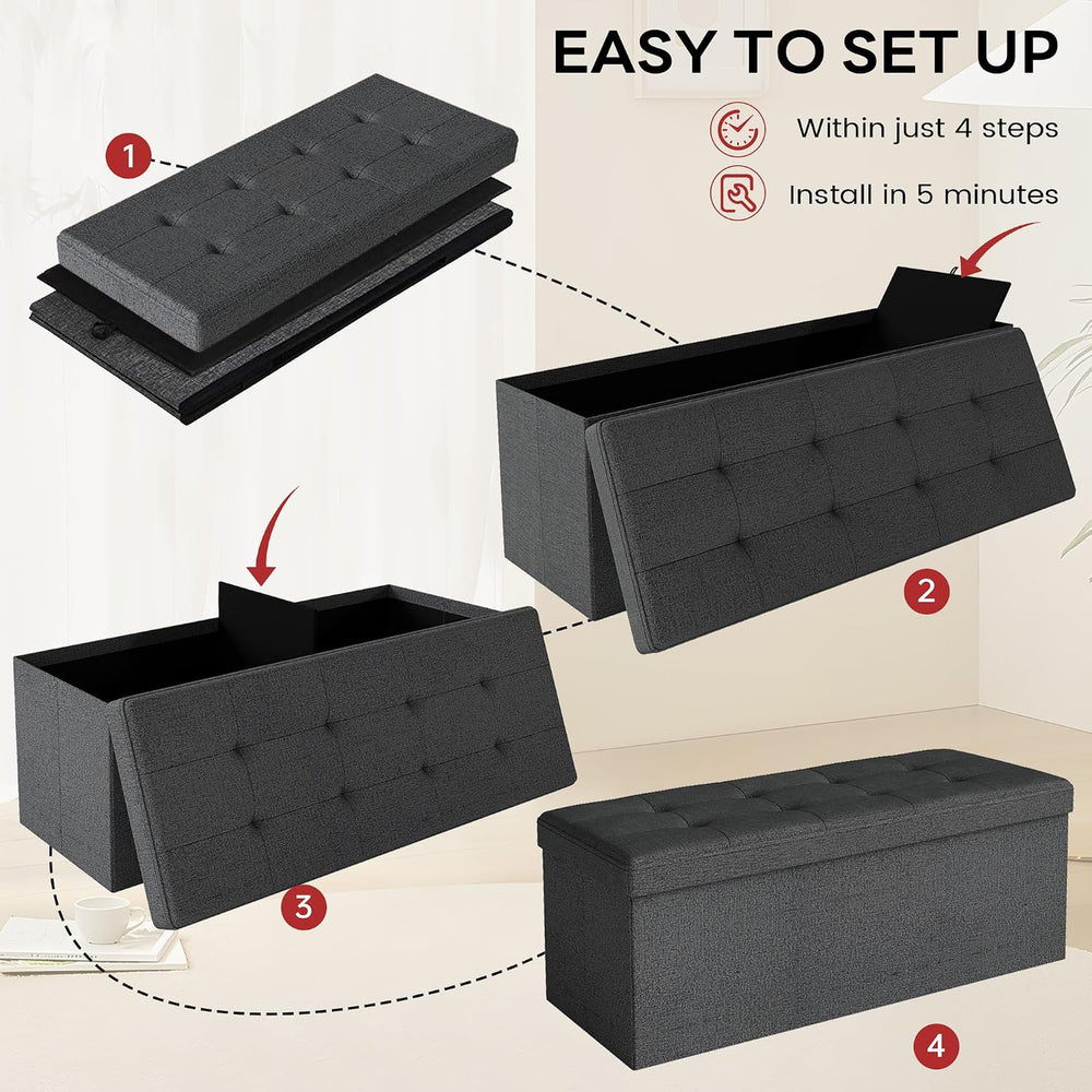Folding Ottoman with Storage,Drak Gray