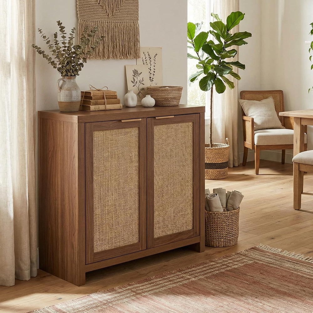 OAKHAM HOME Rattan Sideboard Cabinet with Storage, Buffet Cabinet with 2 Soft...