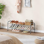 Hoctieon 2 Tier Shoe Rack for Closet, Durable Mesh Style Shoe Rack, Entryway Shoe Shelf, Shoe Storage Organizer for Hallway, Bedroom, Living Room, Wardrobe, Grey