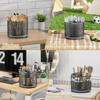 OVICAR 360° Rotating Utensil Holder Caddy - Fast-Drying Silverware Flatware Organizer - 4 Compartment Large Cutlery Holder with Handle For Kitchen Countertop Party Office Picnic Table Black