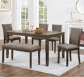 KEIKI 6-Piece Standard Height Dining Table Set with Rectangular Table, 4 Upholstered Chair, Bench, for 6 Person, Modern Style Wooden Table Set, Easy Assembly, for Kitchen, Dining Room, Dark Walnut