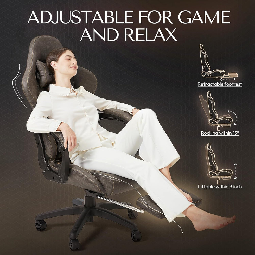 Dowinx Big & Tall Vintage Gaming Chair for Adults, 400 lb Capacity Heavy ...