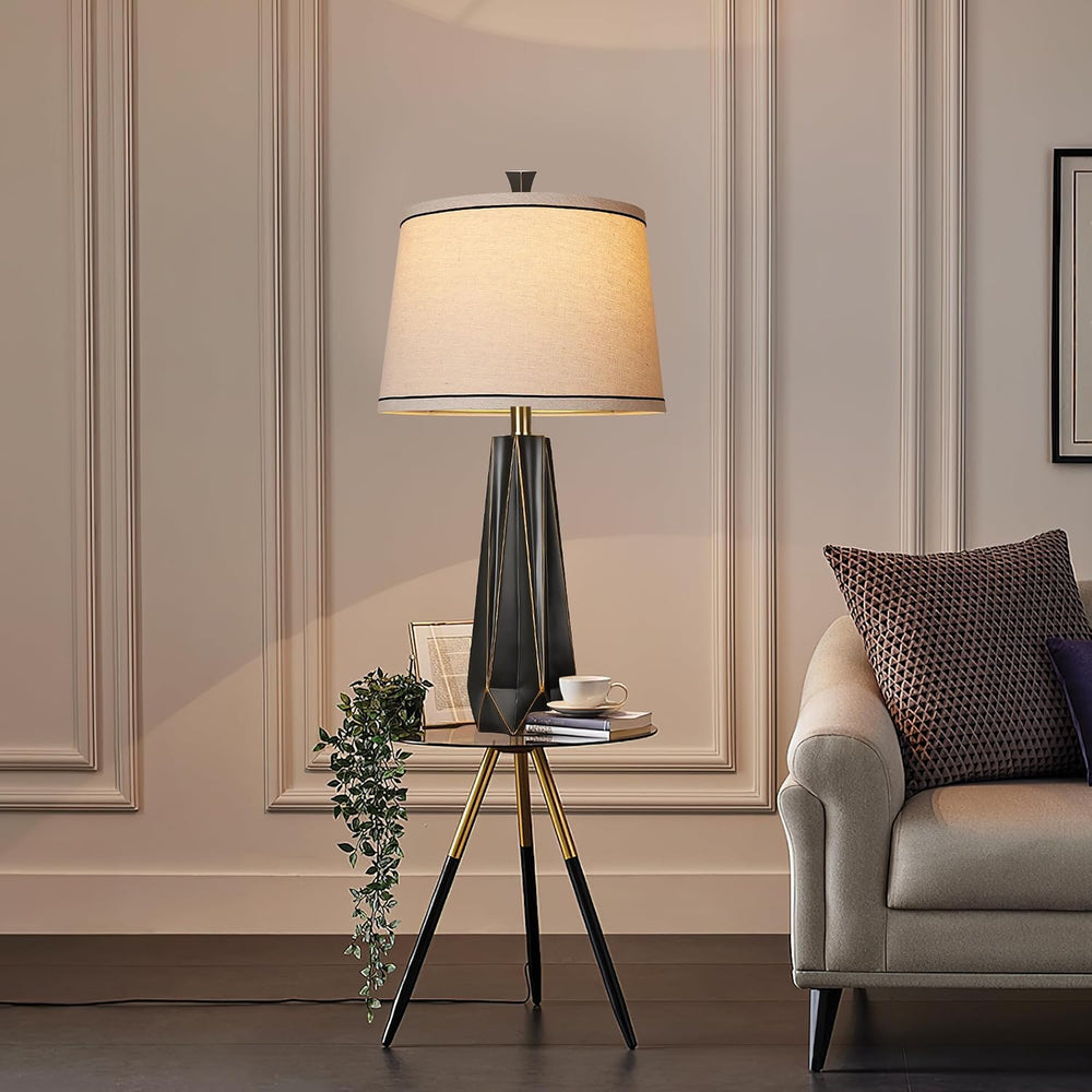 27" Black Gold Rim Resin Table Lamp, Modern Desk Lamps, 3 Color Temperature