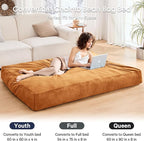 Bean Bag Chairs for Adults - Giant Bean Bag Chair Convertible Bean Bag Bed - Beanbag Chair with Micro Fiber Cover/Furniture Foam Filler - Floor Couch Sofa in Bedroom Dorm Room - Queen Golden Brown