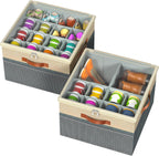 Shoe Organizer for Closet, 2 Pack Foldable Shoe Storage Organizer Box Bin with Adjustable Dividers and Clear Cover, Fits up to 16-32 Pairs（Grey&Beige）