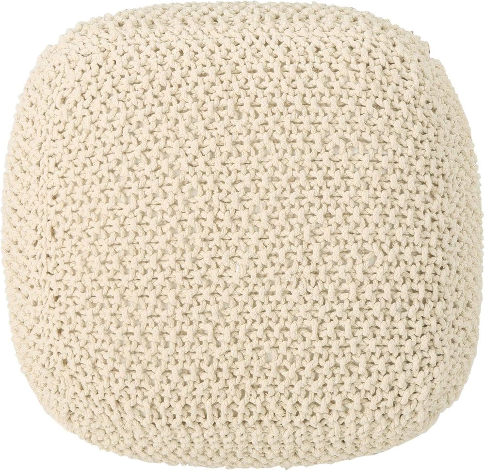 Christopher Knight Home Knox Knitted Cotton Pouf, Beige