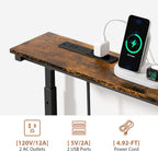 GRLEAF 2 Pack Adjustable Height Narrow Console Table with Power Outlets, 90" Long Sofa Table with Charging Station Behind Couch Table Entryway Table for Living Room and Hallway – Rustic Brown