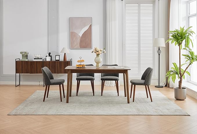 Dining Chair Set of 2, Leather Upholstered Dining Chair with Wood Legs, Wing Backrest, Wooden Kitchen Chair, Kitchen Chairs with Thick Cushions for Dining Room, Living Room, Dark Grey