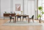 Dining Chair Set of 2, Leather Upholstered Dining Chair with Wood Legs, Wing Backrest, Wooden Kitchen Chair, Kitchen Chairs with Thick Cushions for Dining Room, Living Room, Dark Grey