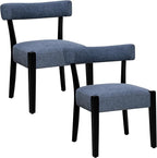 Modern Dining Chairs Set of 2, Upholstered Kitchen & Dining Room Chairs, Mid Century Modern Wooden Dining Chairs Oversized Sturdy Fabric Rounded Chairs Curved Back, Blue