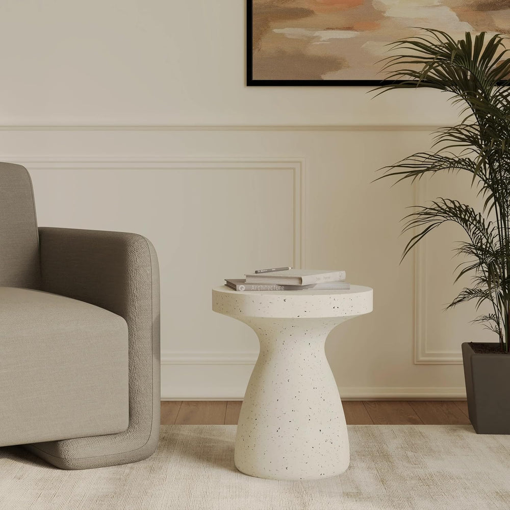 LeisureMod Wisp 16" Modern Wide Round Fiberstone Hourglass Design Side T...