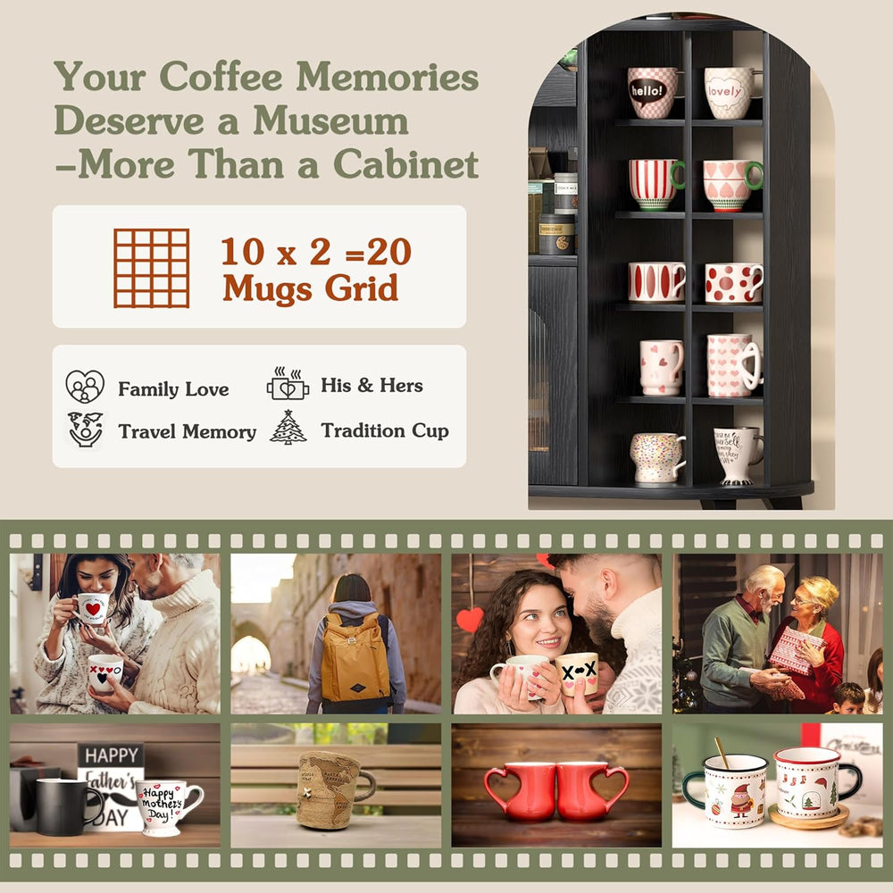 VINAEMO Coffee Bar Cabinet with 24-Cup Display, Large Drawer & Storage,Mo...