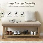 Entryway Bench with Cushion, Upholstered Shoe Rack Bench with Solid Wood Shelf, 44" End of Bed Bench for Bedroom, Chenille Fabric Storage Bench for Entryway, Hallway, Living Room (Brown)