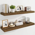 Marsmiles 36" Floating Shelves for Wall, Wooden Shelves with Invisible Brackets Set of 2, Rustic Farmhouse Wall Mounted Shelf for Kitchen Bathroom Living Room Study, Rustic Brown