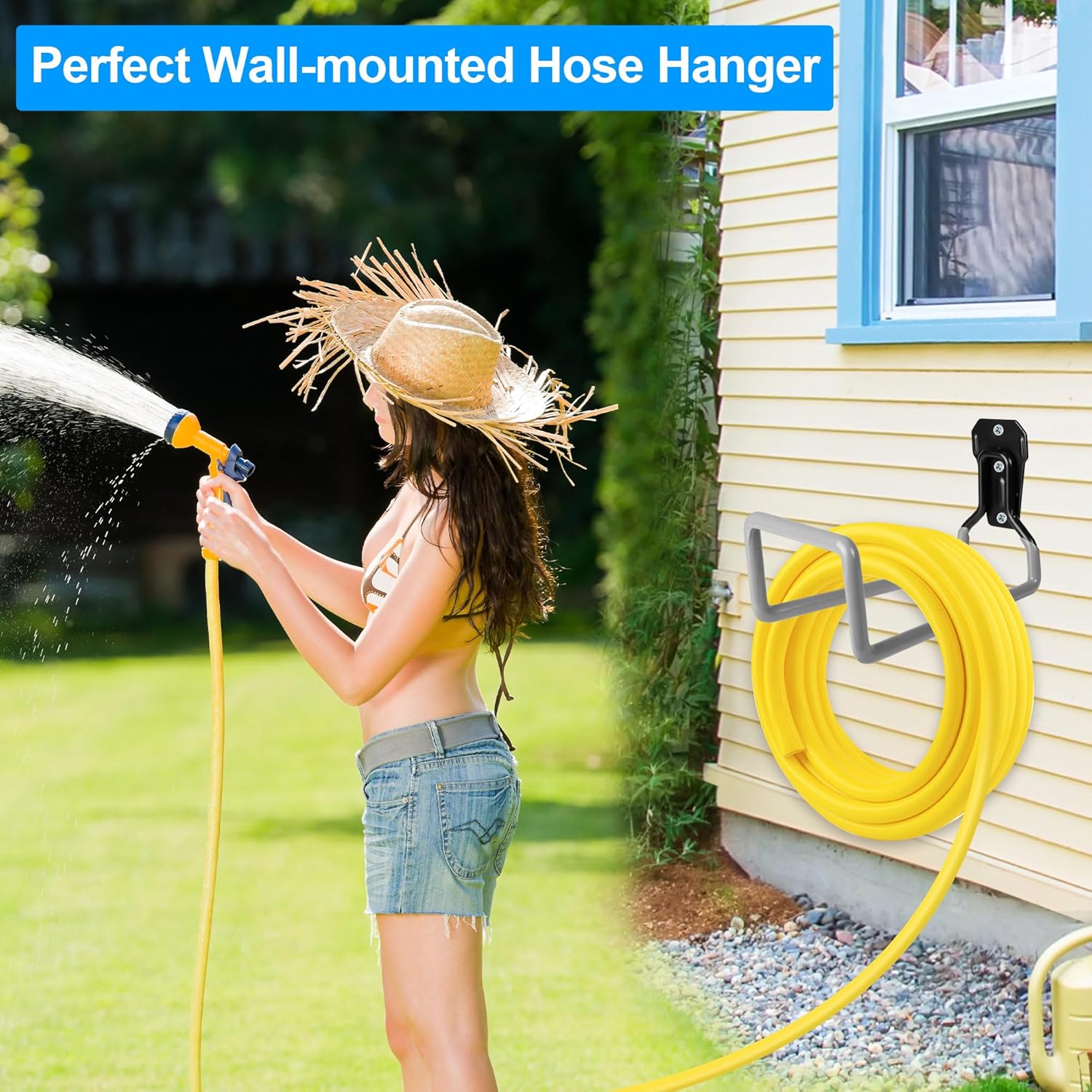 2PCS Water Hose Holder Wall Mount - Metal Hose Hanger Garden Hose Rack Heavy Duty Hose Storage for Outside Water Hose