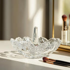 4" Crystal Ring Holder Dish, Glass Jewelry Tray, Decorative Trinket Tray | Vanity Jewelry Organizer for Rings Earrings Keys, Packaged Gift Box for Birthday Wedding Mother's Day Women Gifts