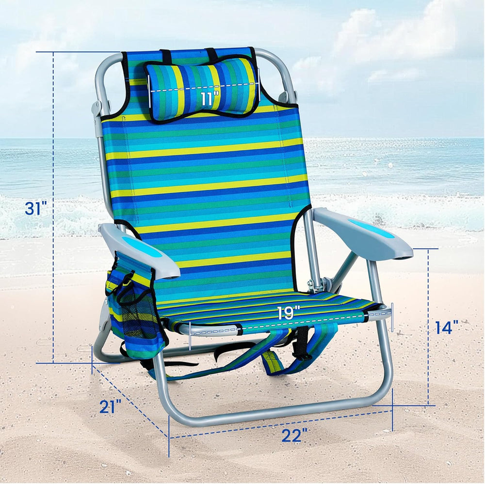 Portable Beach Chair for Adults, Outdoor Lightweight Camping Chair Lay Flat F...