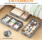 OIAHOMY 2 Pack 53L Under Bed Storage with Adjustable Dividers, 6" Low Profile Underbed Storage Bins for Comforters & Clothes, Save Closet Space with Clear View Lid & Reinforced Handles, Grey