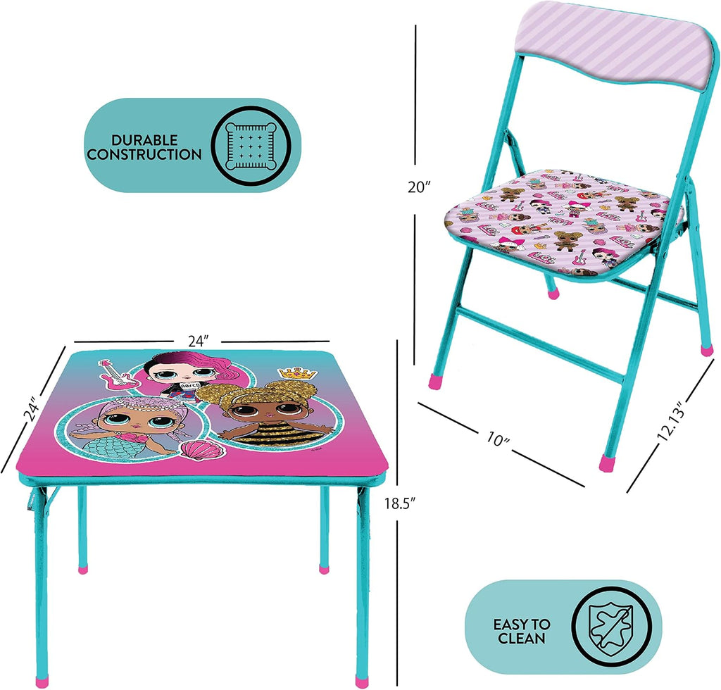 LOL Surprise Kids Table and Chair Set,3 Piece Square Activity Table with 2 Chairs for Toddlers & Children, Ages 3+