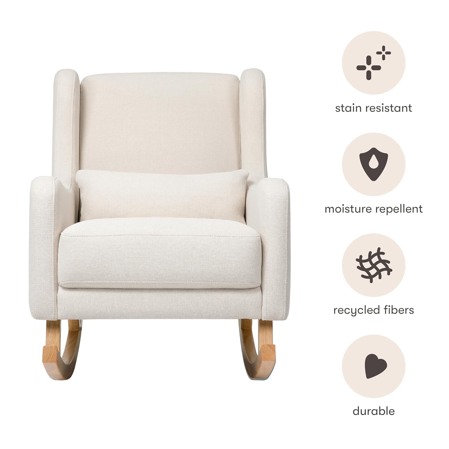 Babyletto Kai Rocker in Performance Natural Eco-Twill with Light Legs, Water Repellent & Stain Resistant, Greenguard Gold and CertiPUR-US Certified | GREENGUARD Gold & CertiPUR-US Certified Rocker - Water & Stain Resistant Nursery Chair For Feeding &