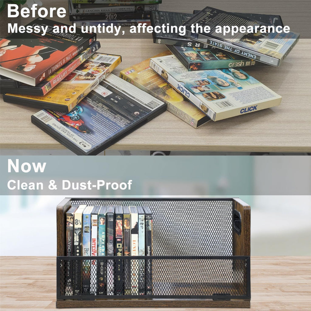 DVD Bluray Storage Rack 3-Pack with Handles, Holds 28 DVD or 32 Blu-ray Cases per Rack | Portable DVD Case Holder for Desktop, Closet, Video Games, Books & Movies