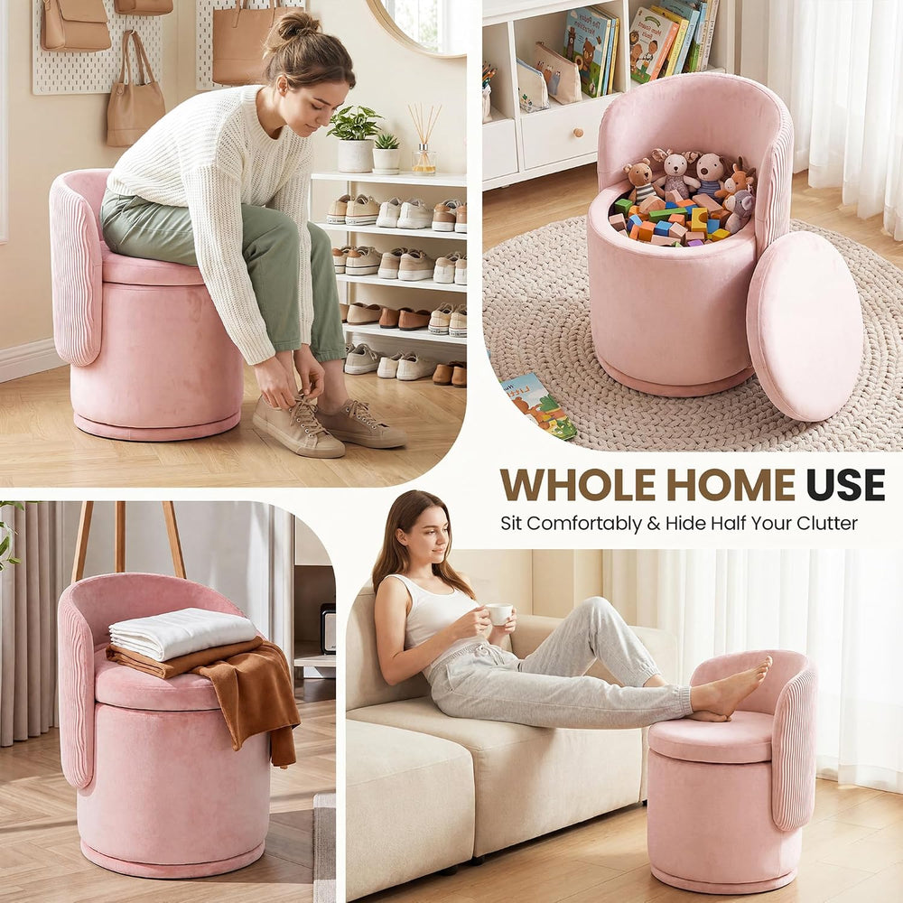 MALOL Velvet Swivel Vanity Chair with Storage, Pink | Modern Makeup Stool wit...