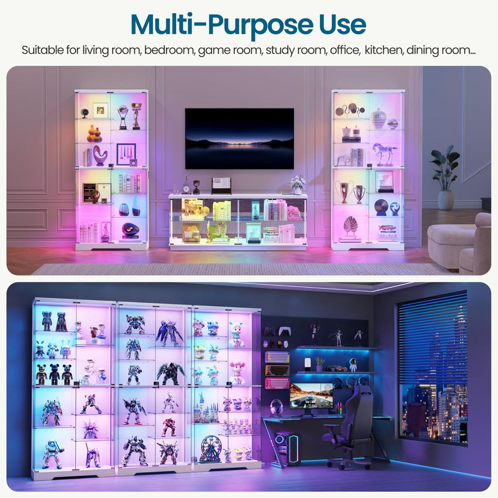 Lvifur 71'' Glass Display Cabinet - with RGB Lights,10-Tier Curio Cab...