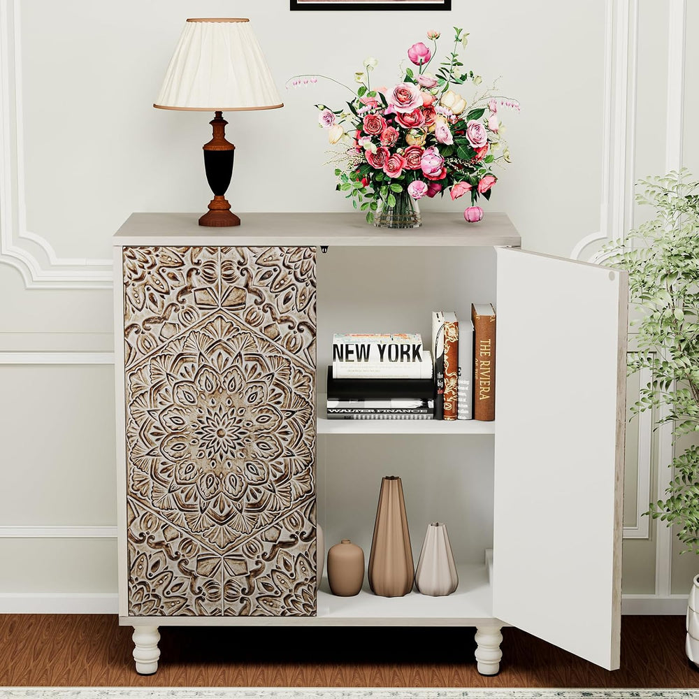 HOMPUS Storage Cabinet, Accent Cabinet with 2 Doors and Adjustable Shelves, C...