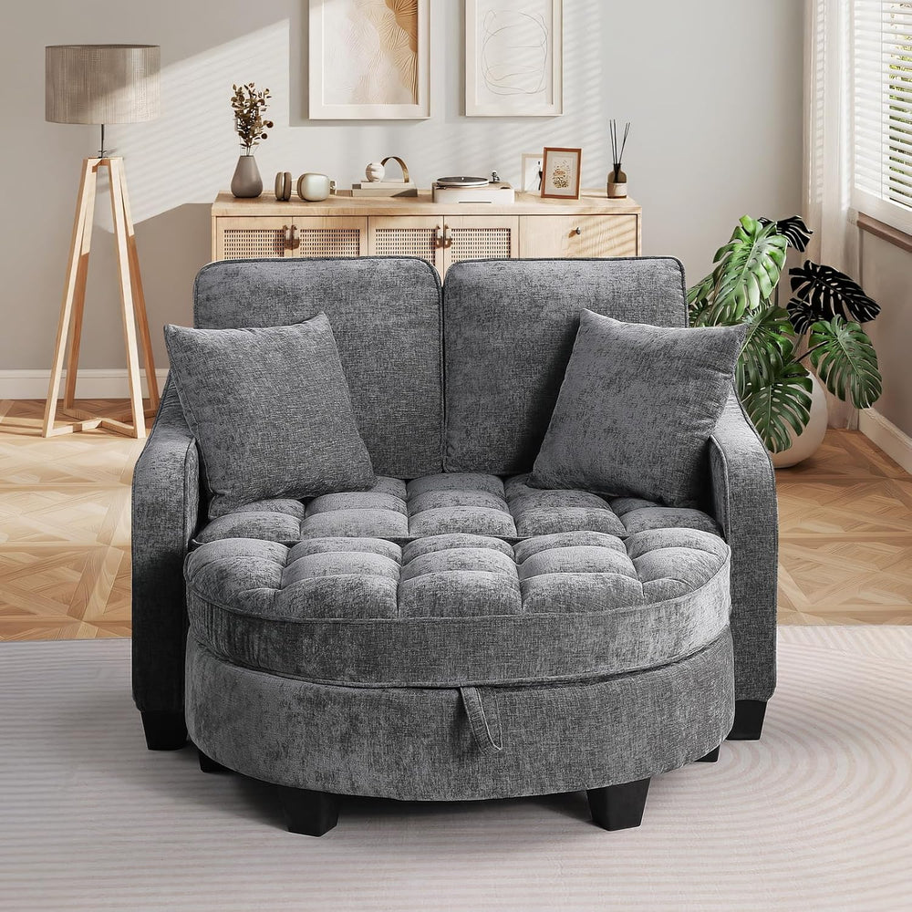 Oversized Chaise Lounge Chair Indoor with Ottoman, Chenille Tufted Comfy Love...