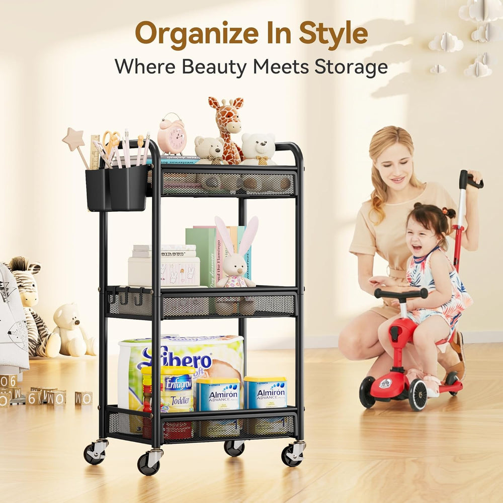 YASONIC 3 Tier Rolling Cart – Metal Utility Storage Carts with Wheels, Craft ...