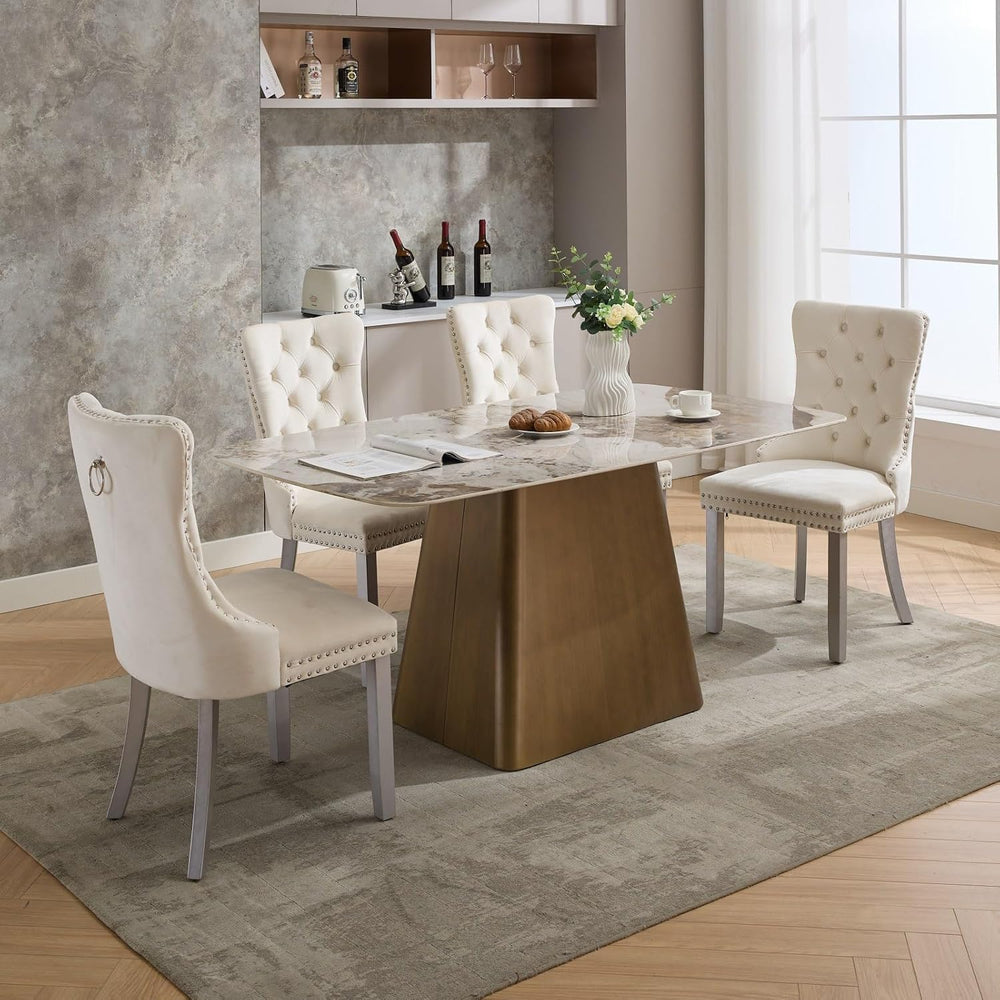 LKTART Dining Chairs Set of 6 Mid-Century Modern Chairs with Pull Ring, Velve...