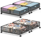 Under Bed Storage with Wheels, Rolling Under Bed Storage Bins for Shoes Clothes, Foldable and Easy Mobility (4 Pack, Black)