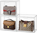 HBlife 3 Pack Purse Storage Organizer for Closet, Medium Clear Stackable Handbag Display Case Box with Magnetic Door for Collectibles, Cosmetics, Women Heels and Toys