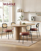 VASAGLE Dining Chairs, Set of 6 Accent Chair for Dining Room Kitchen, with Boho PE Rattan Back, Synthetic Leather Upholstery, Coffee Brown ULDC160K26