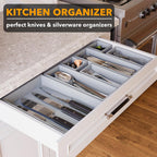 SpaceAid 7-Piece Bamboo Drawer Organizer Storage Boxes Set, Wood Tray Junk Drawer Organizers Multi-Use Divider Bins for Kitchen, Bathroom, Office Desk and Makeup Organization (7 Pack, Gray)