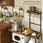 3IngSeagulls 4-Tier Bakers Rack with Power Outlet, 33 Inch Kitchen Microwave Stand with 6 S-Shaped Hooks, Coffee Bar Station with Adjustable Shelf, Rustic Brown