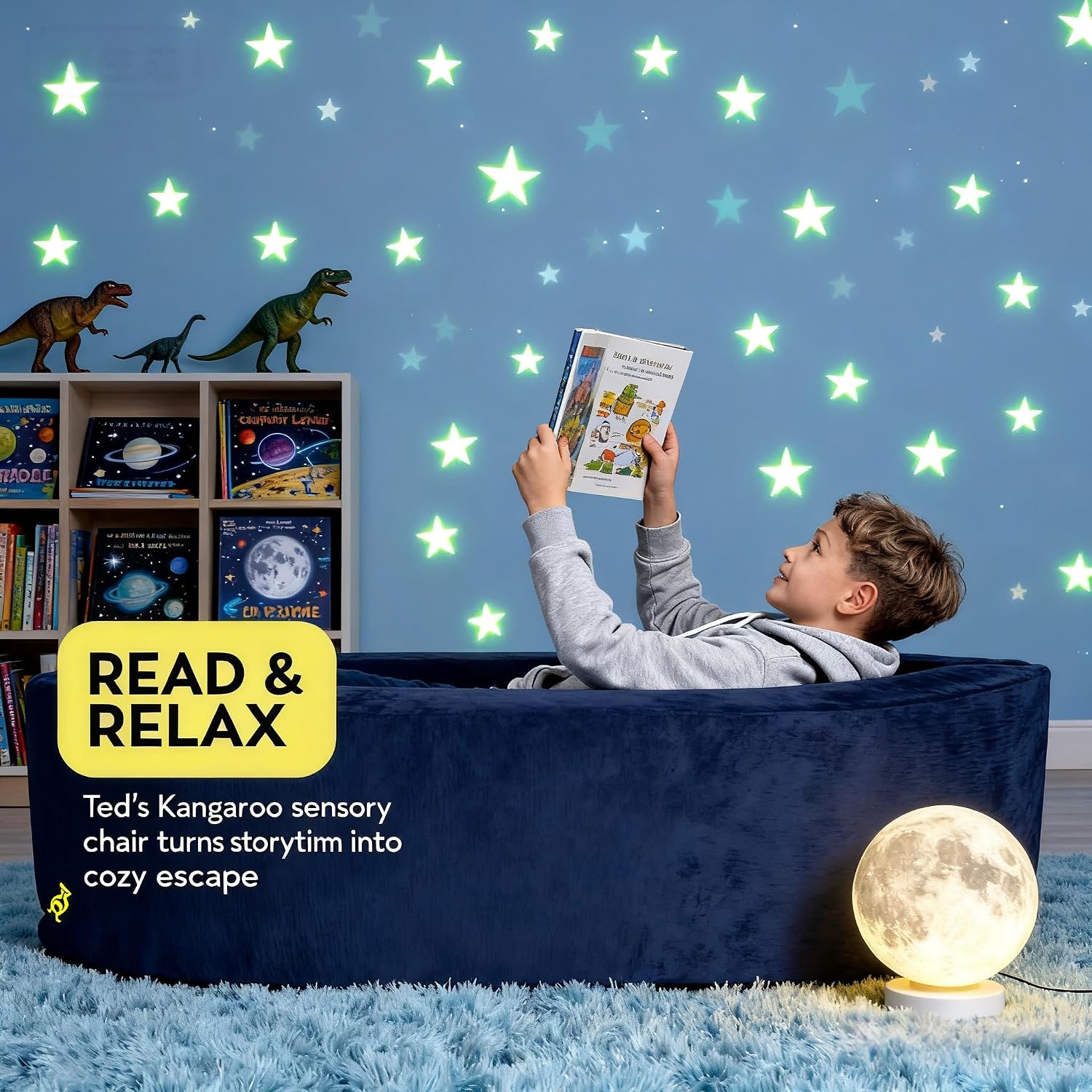 TED KANGAROO Sensory Chair for Kids — Sensory Soft Canoe for Children – Deluxe Adjustable Compression Peapod Foam Dark Blue