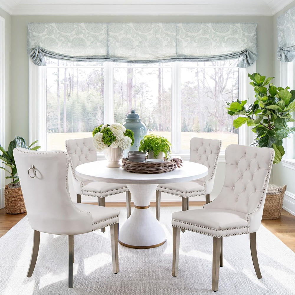 Velvet Upholstered Dining Chairs Set of 4, Modern Style Kitchen Side Chairs w...