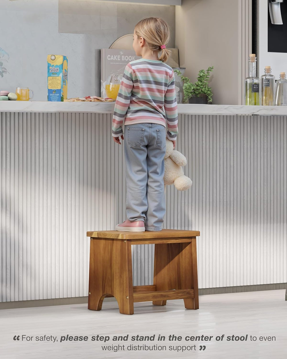 FANATU 13" Wooden Step Stool for Adults, Non-Slip One Step Stool for Adu...