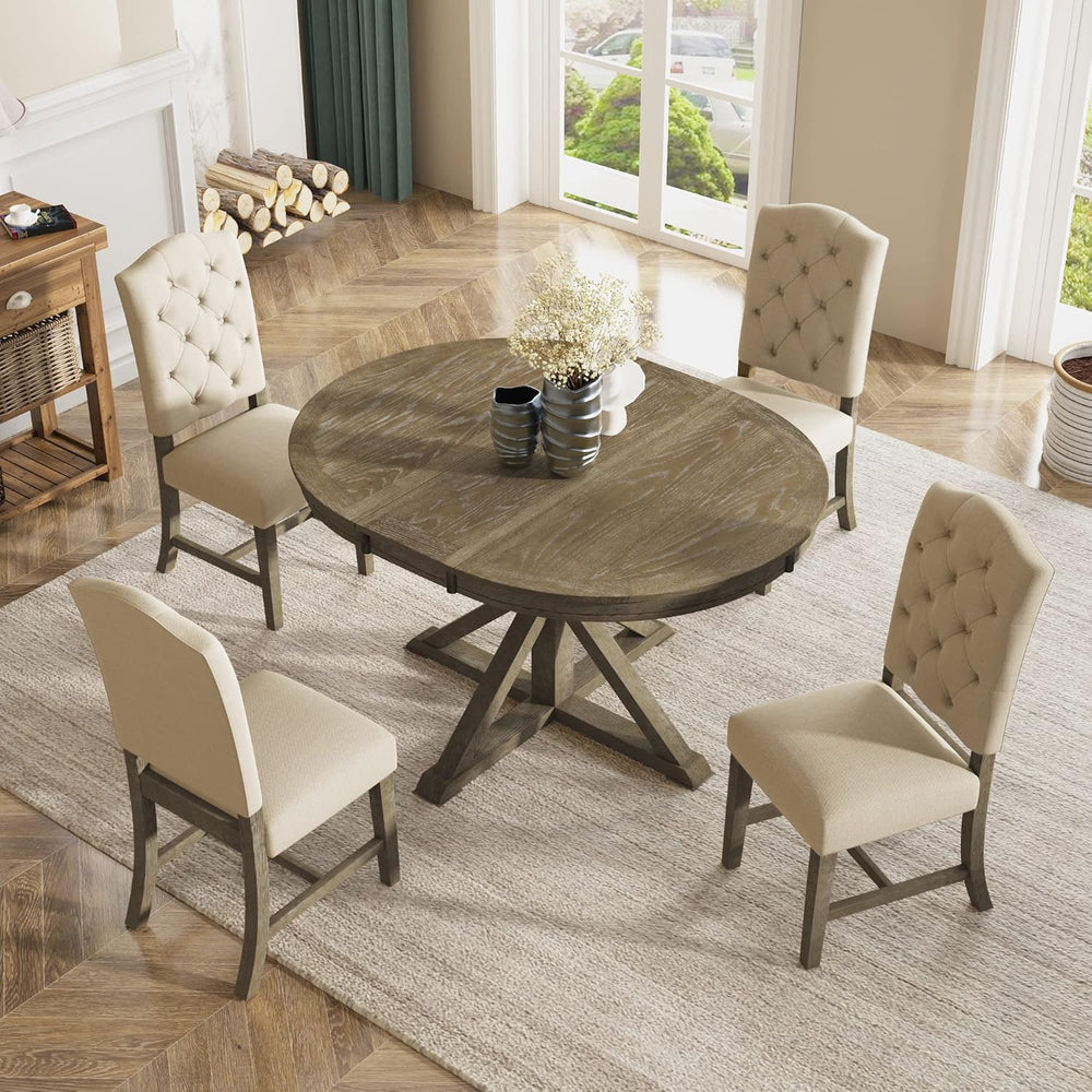 54'' Round Oval Dining Table Extendable Kitchen Table for 4-6, Modern...