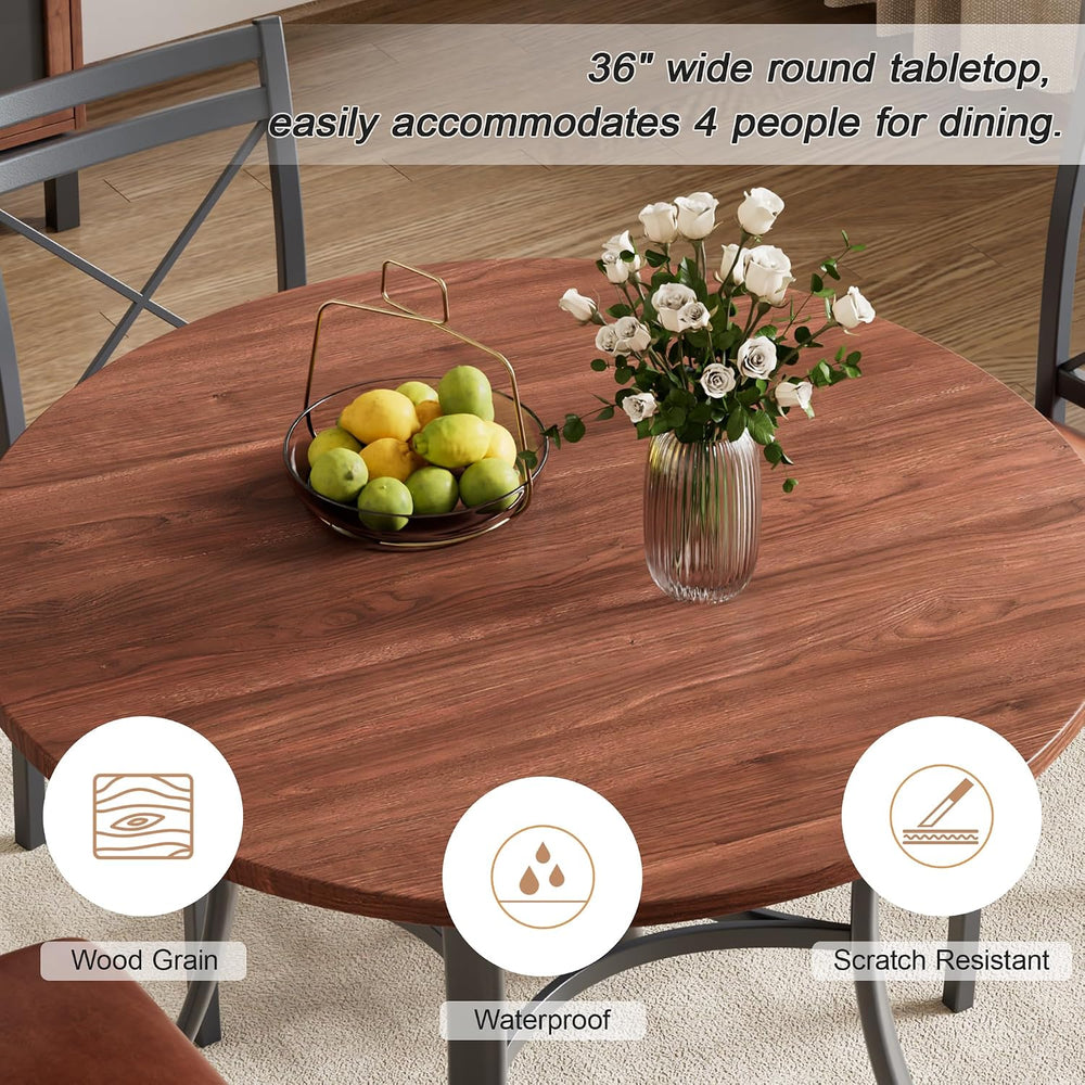 VECELO 5 Piece Dining Table Set for 4 with Chairs, Wood Grain Tabletop, Small...