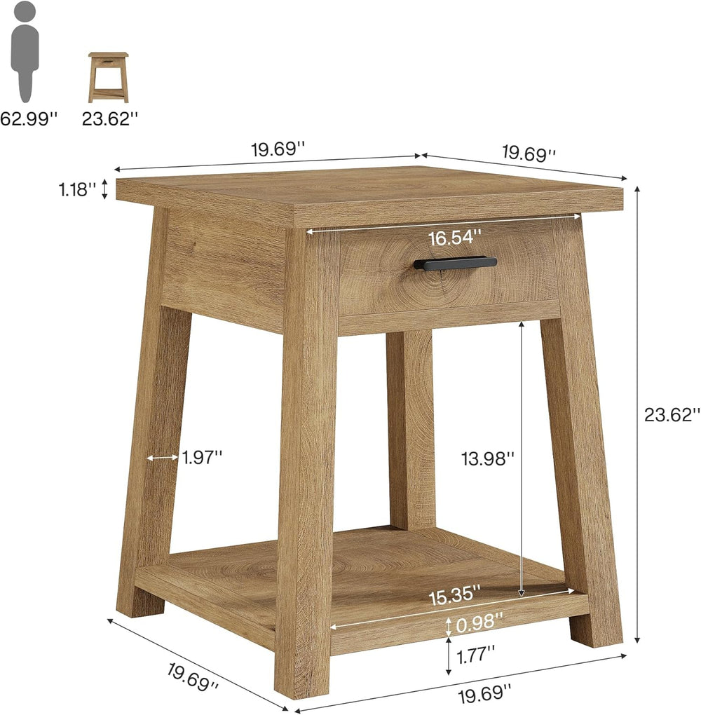 Tribesigns Farmhouse Square Side Table, 2 -Tier Wooden End Table with Drawer,...