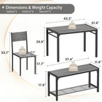 JUMMICO 43.3" Dining Table Set for 4, Kitchen Table with Bench & 2 Chairs Modern Rectangular Metal Frame Dining Furniture Set for Small Space (Grey)